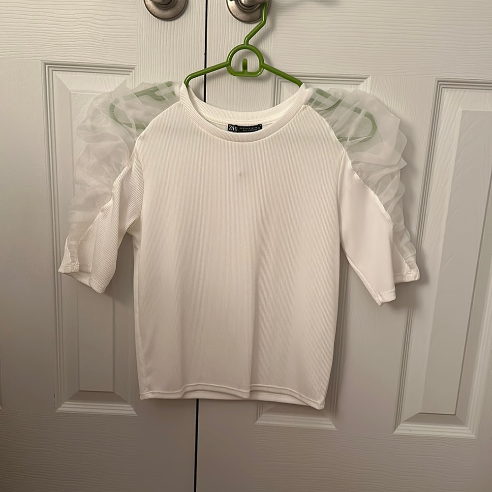 Zara Puff Sleeve Top with Tulle - NWOT